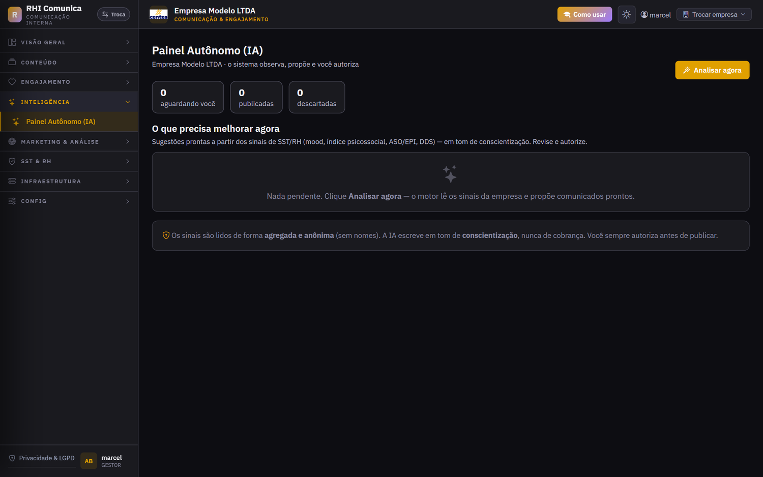 Tela real do sistema: Personagens e infográficos por IA