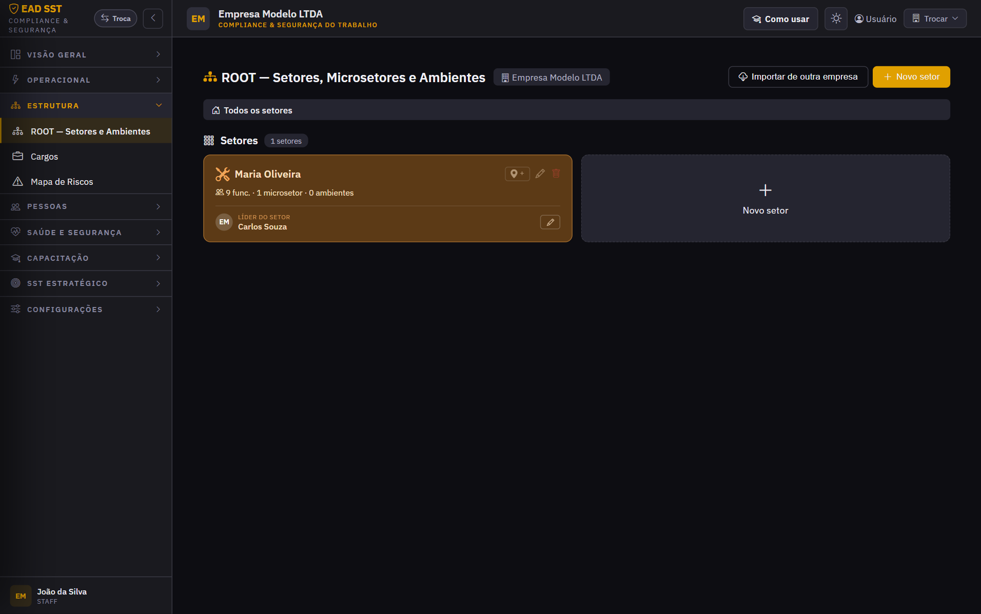 Tela 01 — ROOT — Setores e Ambientes: SST Estratégico